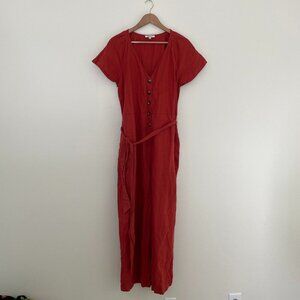 Madewell Linen-Cotton Pleat-Sleeve Jumpsuit Dark Cinnabar Size 14